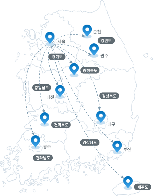 에스지에이 솔루션즈 파트너 전국 네트워크 지도 이미지